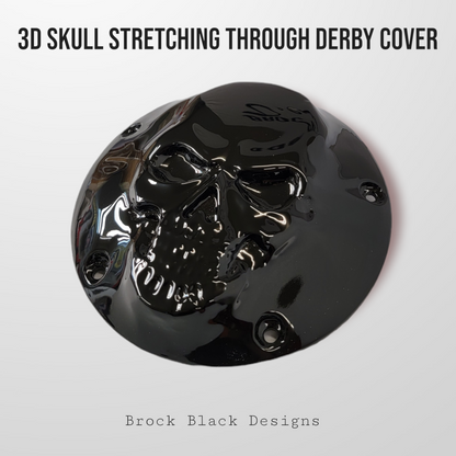 3D skull stretching through Harley derby cover