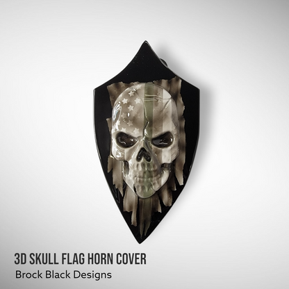 Side-mounted horn cover 3D skull with tattered American flag full color
