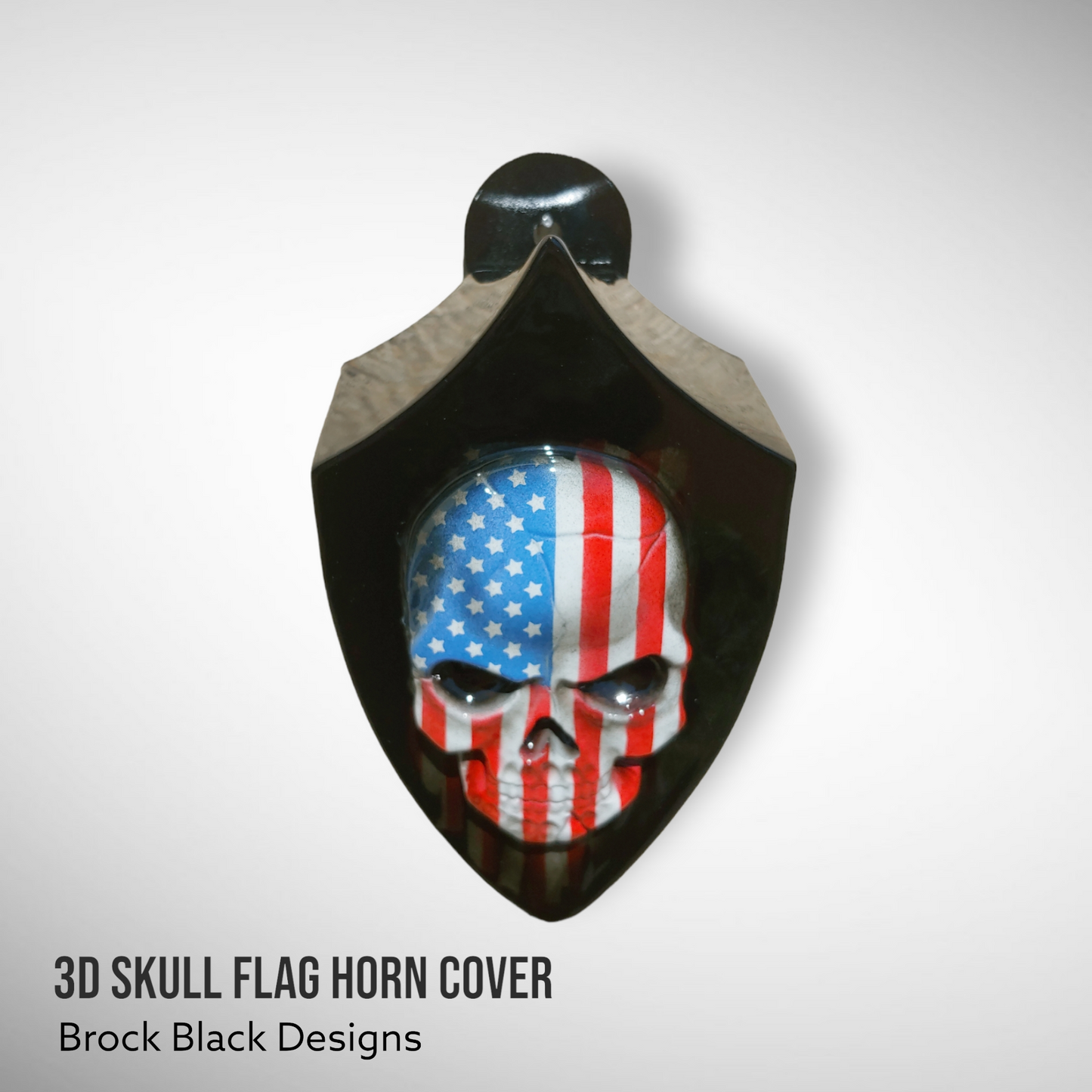 Side-mounted horn cover 3D skull with tattered American flag full color