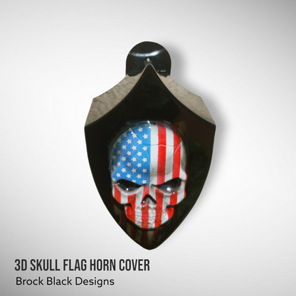 Side-mounted horn cover 3D skull with tattered American flag full color