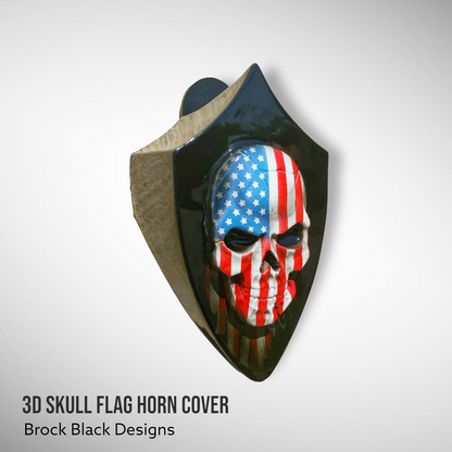 Side-mounted horn cover 3D skull with tattered American flag full color