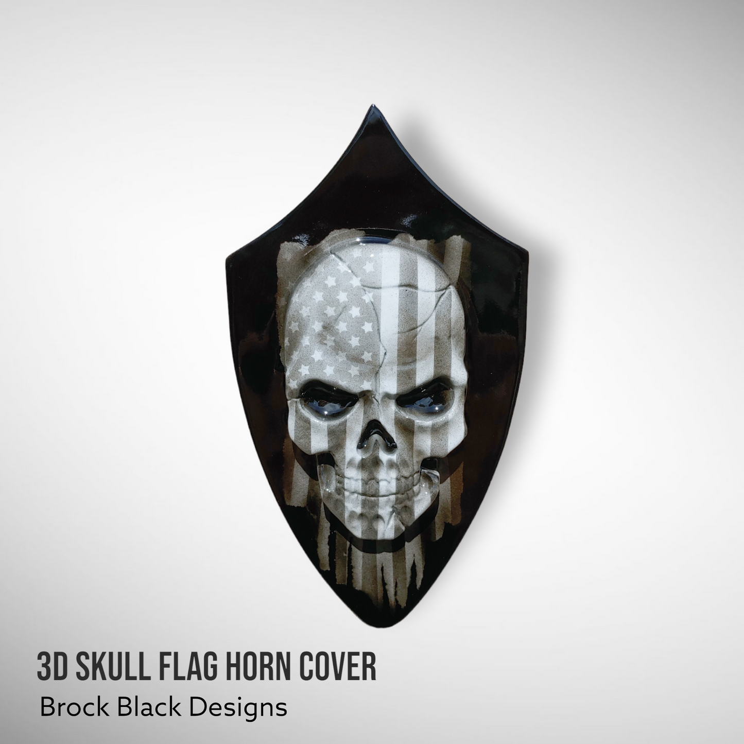 Side-mounted horn cover 3D skull with tattered American flag full color