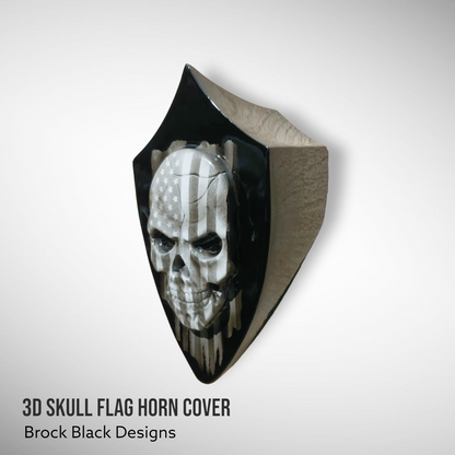Side-mounted horn cover 3D skull with tattered American flag full color