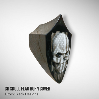 Side-mounted horn cover 3D skull with tattered American flag full color