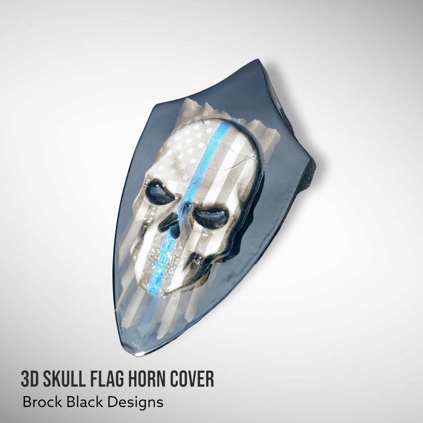Side-mounted horn cover 3D skull with tattered American flag full color