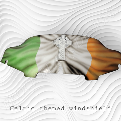 Celtic cross stretching through windshield