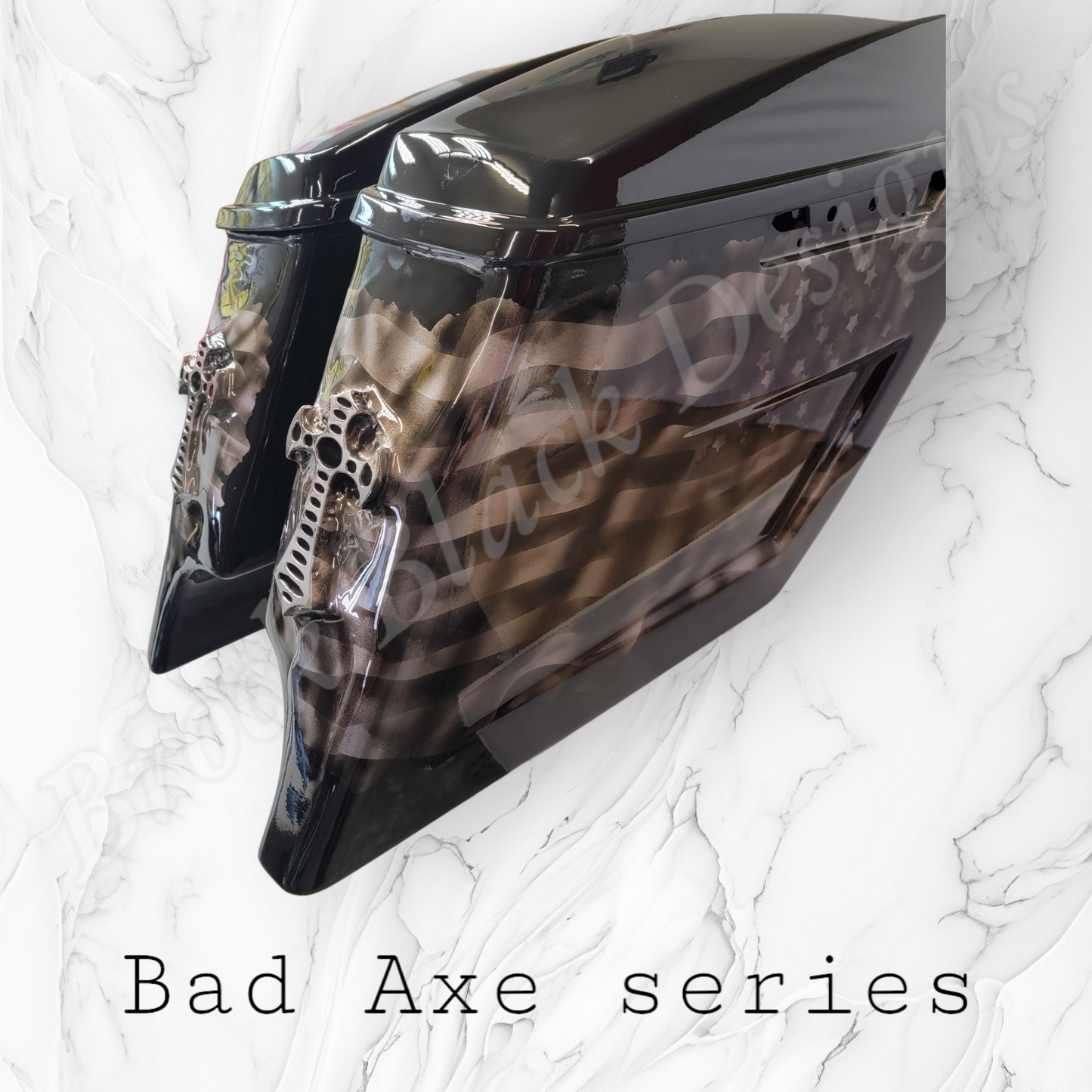 Bad Axe with American flag bags