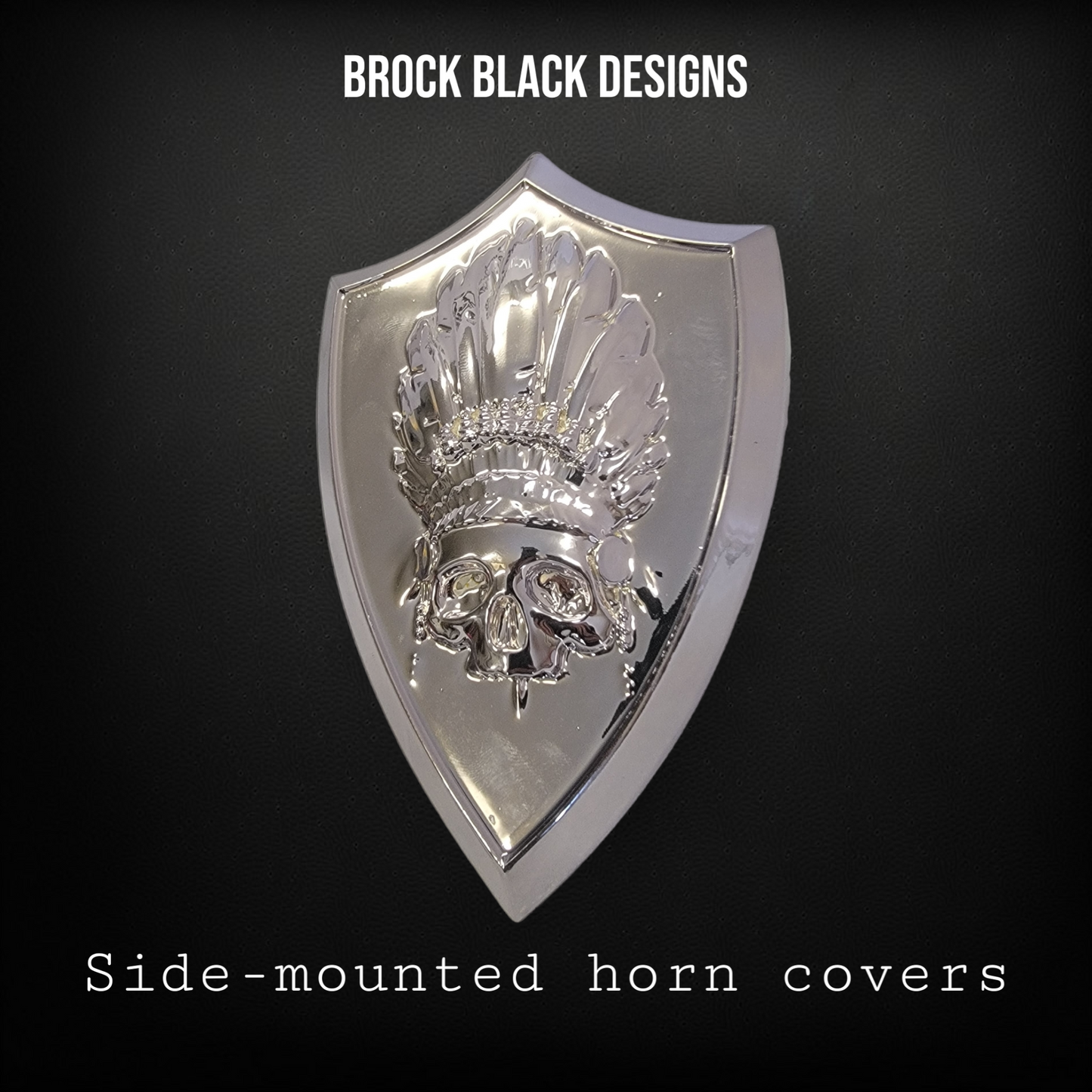Side-mounted horn covers with skull warbonnet theme