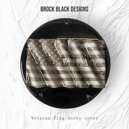 Tattered American Flag with Veteran Harley derby cover