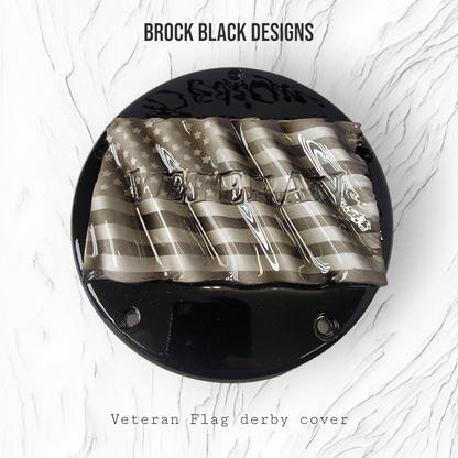 Tattered American Flag with Veteran Harley derby and points cover