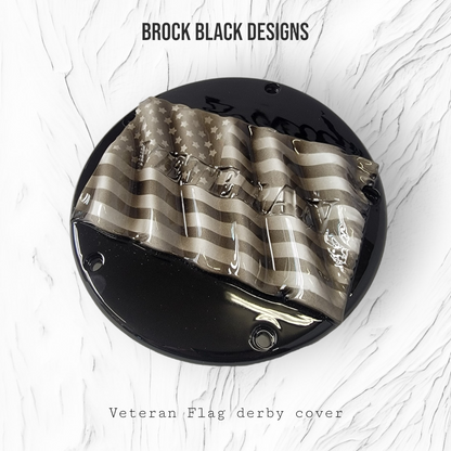 Tattered American Flag with Veteran Harley derby cover