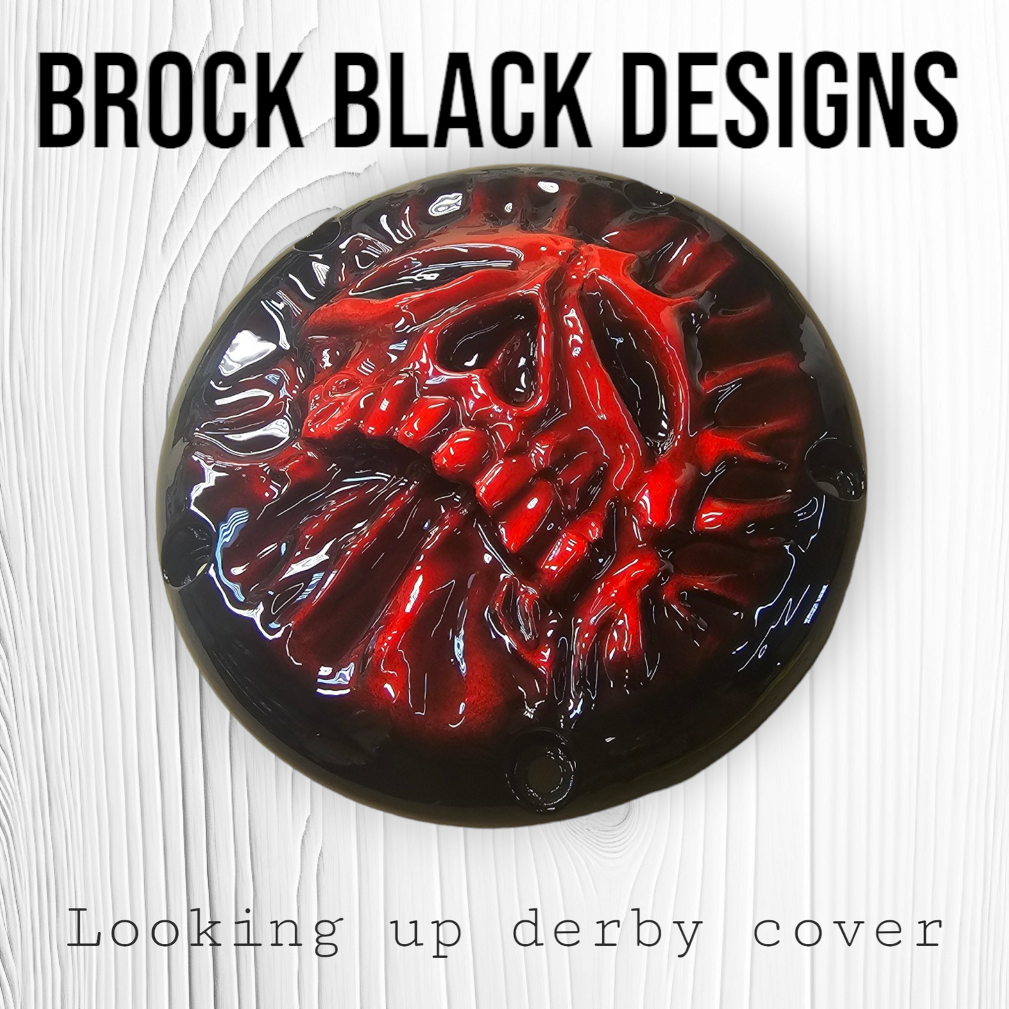 Looking up skull through on Harley Davidson derby cover