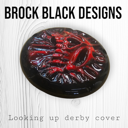 Looking up skull through on Harley Davidson derby cover