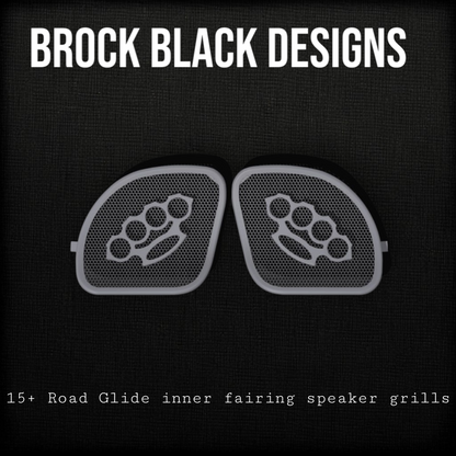 98-2024 Road Glide 3D brass knuckles speakers grill covers set