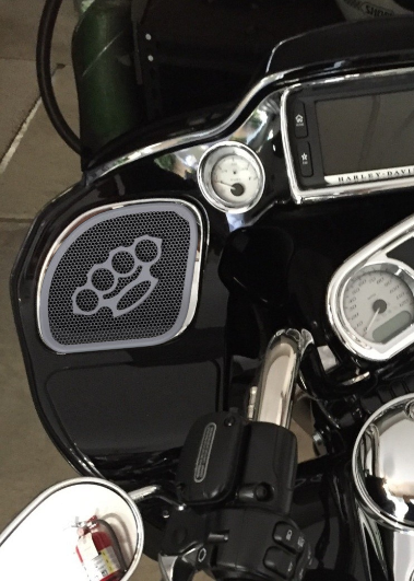 98-2024 Road Glide 3D brass knuckles speakers grill covers set