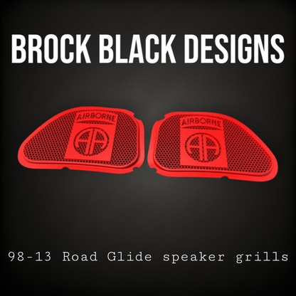 98-2024 Road Glide 3D Airborne logo speakers grill covers set