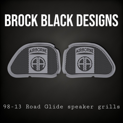 98-2024 Road Glide 3D Airborne logo speakers grill covers set