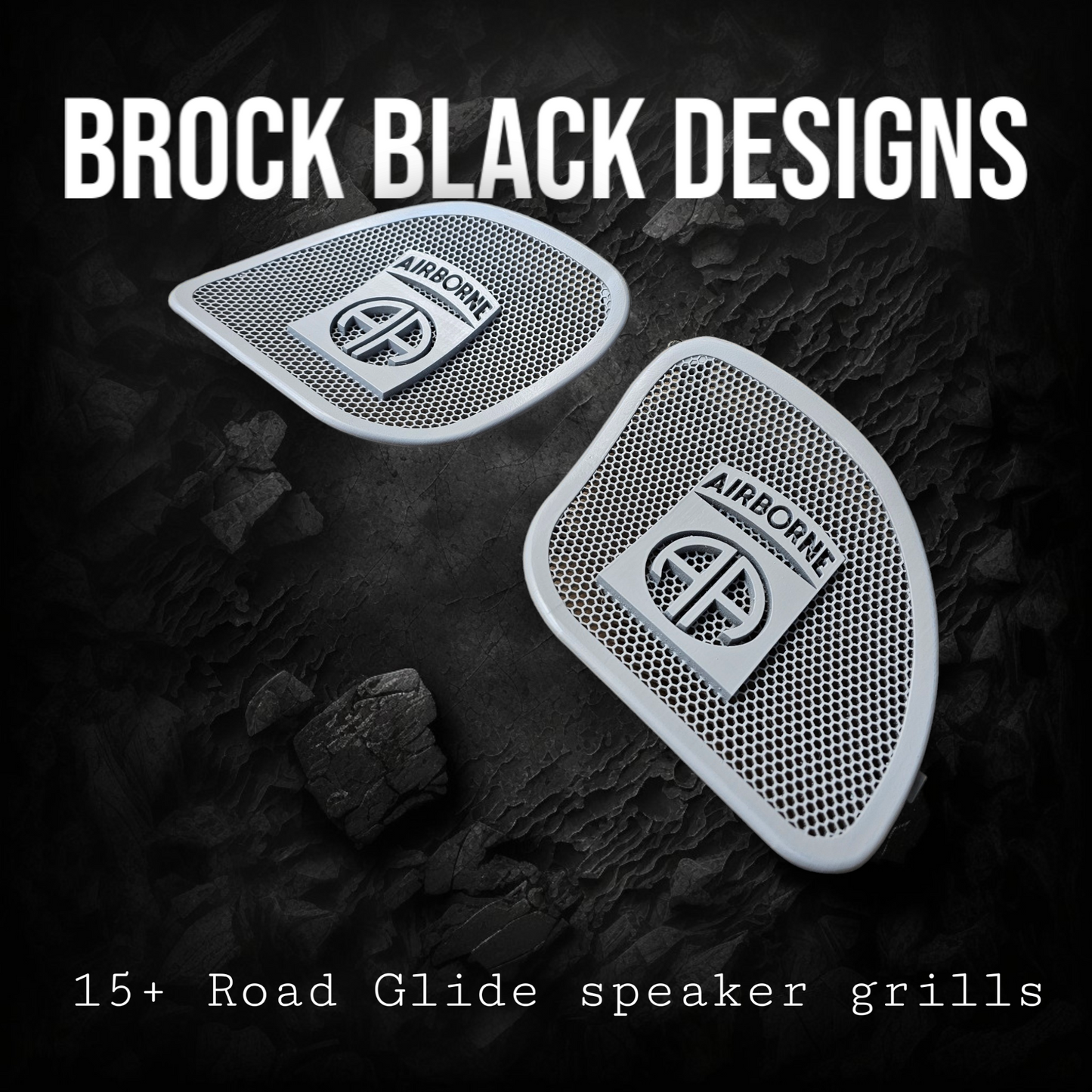 98-2024 Road Glide 3D Airborne logo speakers grill covers set