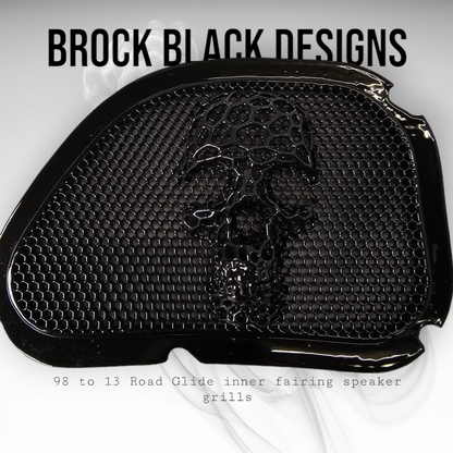 98-2024 Road Glide 3D webbed Skull speakers grill covers set