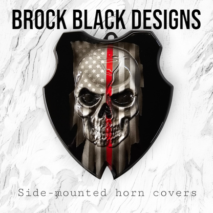 Side-mounted horn 3D skull with tattered American flag