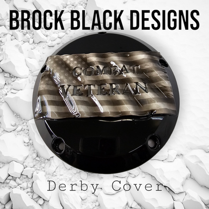 Tattered American Flag with Cobat Veteran Harley derby cover