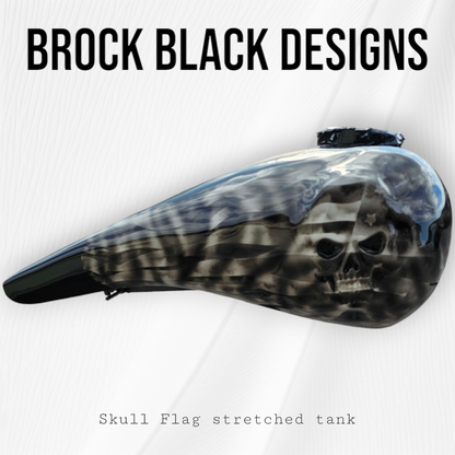Skull stretching through American flag themed tank