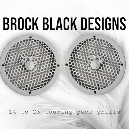 A set of USMC 14-23 Harley Davidson Touring Pack Speaker Grill Cover Guard