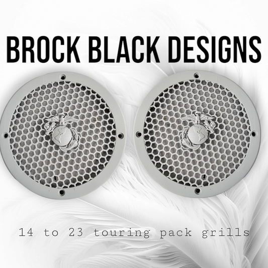 A set of USMC 14-23 Harley Davidson Touring Pack Speaker Grill Cover Guard