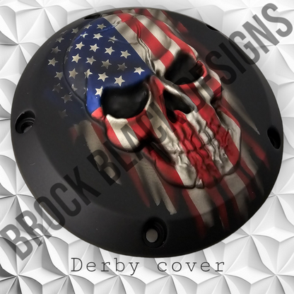 3D Skull with American flag denim finish Derby Cover