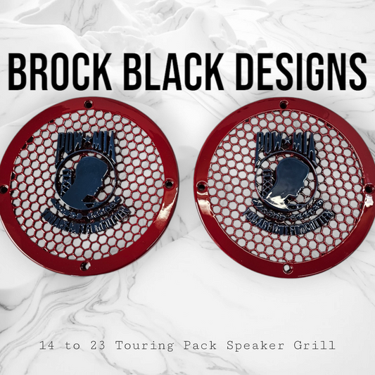 A set of POW MIA 14-23 Harley Davidson Touring Pack Speaker Grill Cover Guard