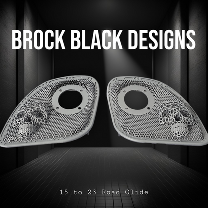 98 to 23 Road Glide webbed skull with Diamond speakers grill covers set