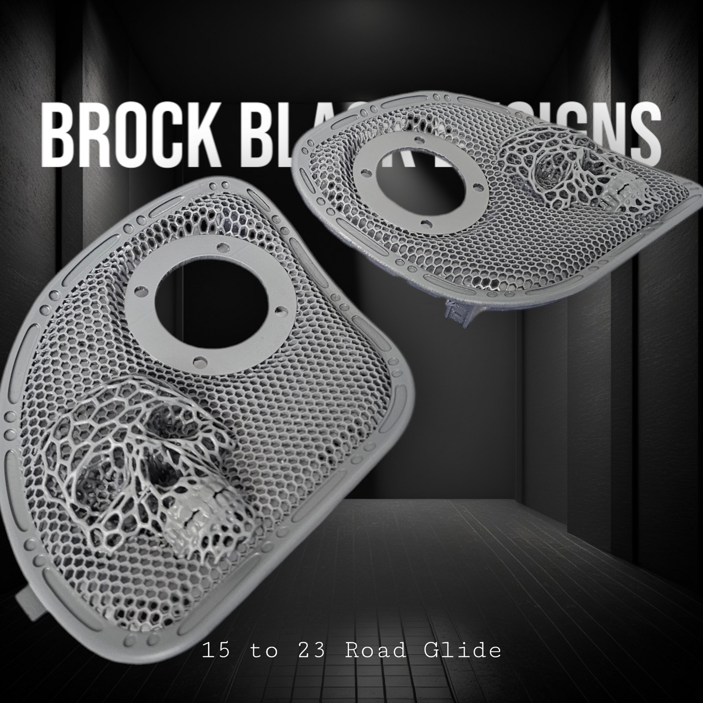 98 to 23 Road Glide webbed skull with Diamond speakers grill covers set