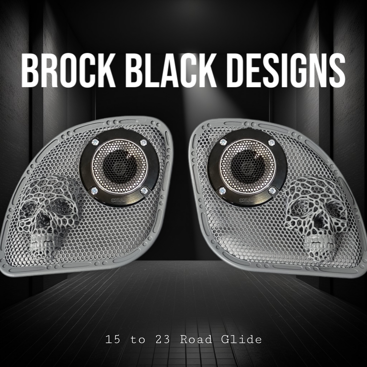 98 to 23 Road Glide webbed skull with Diamond speakers grill covers set