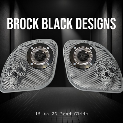 98 to 23 Road Glide webbed skull with Diamond speakers grill covers set
