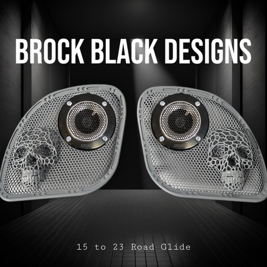 98 to 23 Road Glide webbed skull with Diamond speakers grill covers set