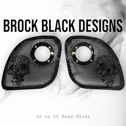 98 to 23 Road Glide webbed skull with Diamond speakers grill covers set