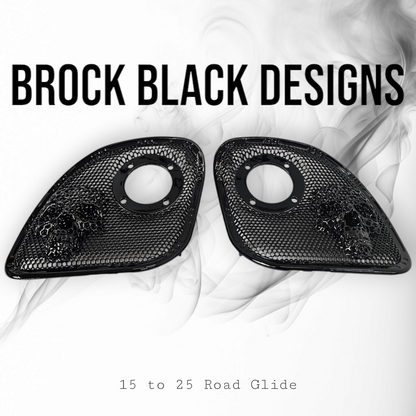 98 to 23 Road Glide webbed skull with Diamond speakers grill covers set