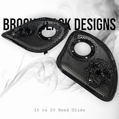 98 to 23 Road Glide webbed skull with Diamond speakers grill covers set