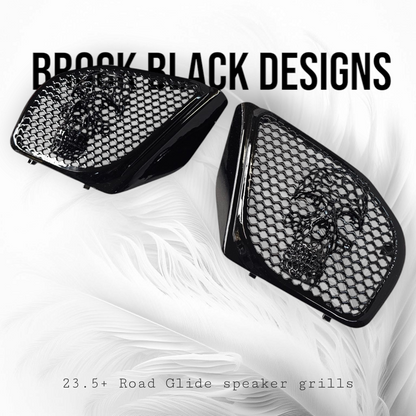98-2024 Road Glide 3D webbed Skull speakers grill covers set