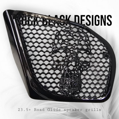 98-2024 Road Glide 3D webbed Skull speakers grill covers set