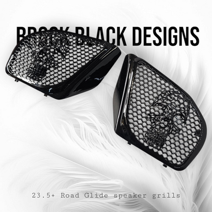 98-2024 Road Glide 3D webbed Skull speakers grill covers set