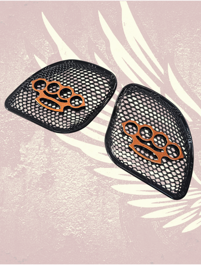 98-2024 Road Glide 3D brass knuckles speakers grill covers set