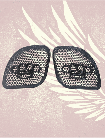98-2024 Road Glide 3D brass knuckles speakers grill covers set