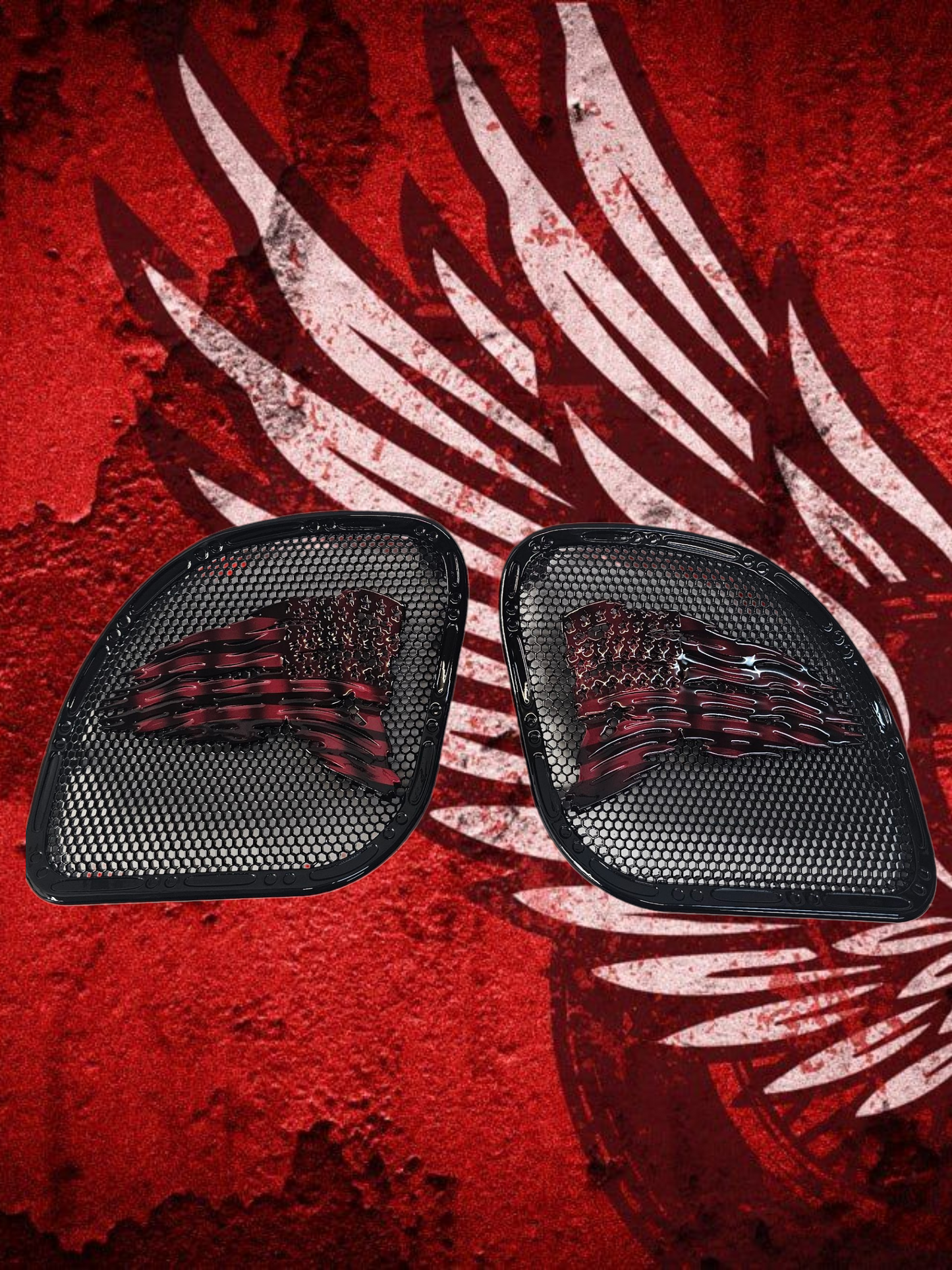 98-2024 Road Glide 3D tattered flag speakers grill covers set