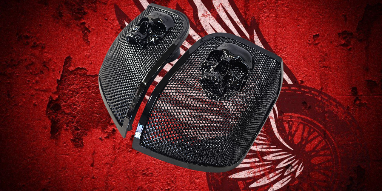 14-24 Harley Davidson bag lid Speaker Grill Cover Ancient Skull