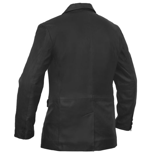 Retro Trim Men's Black Sheep Skin Leather Blazer