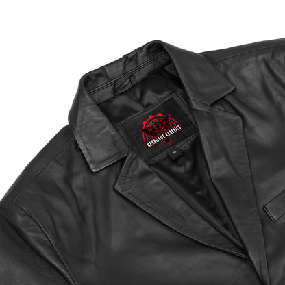 Retro Trim Men's Black Sheep Skin Leather Blazer