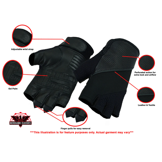 Leather/ Textile Fingerless Glove