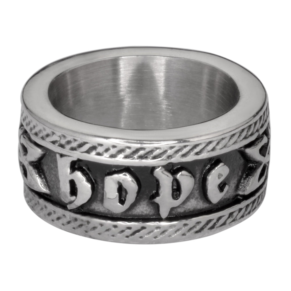 SK1047  Ladies Hope Ring Wide Band  Stainless Steel Motorcycle Jewelry  Sizes 6-10