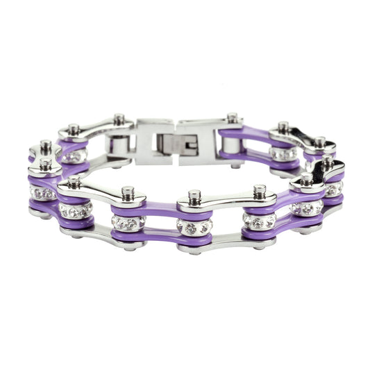 SK1108 Wide Two Tone Silver Violet With White Crystal